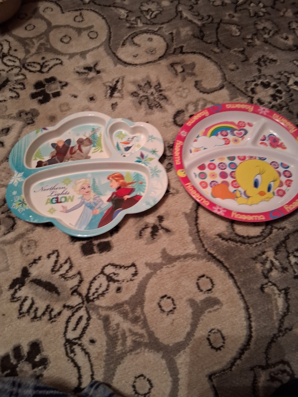 Kids Character Divided Plates - Blue Frozen & Pink Tweety Set
